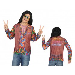 Déguisement Tee Shirt Impression Hippie, Taille M-L