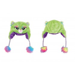 Bonnet Peluche Chat Vert et Violet