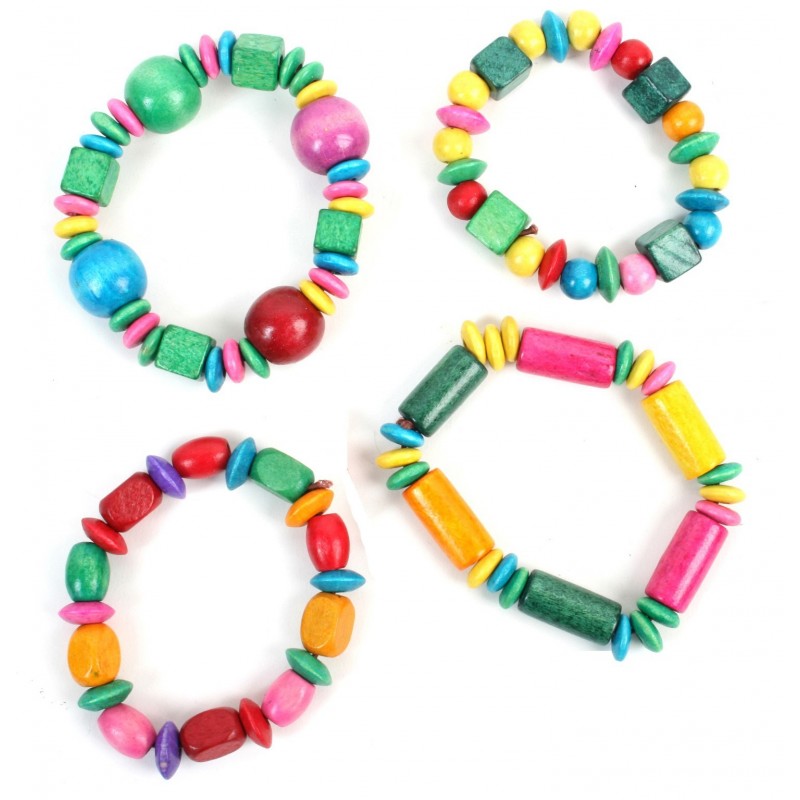 Bracelet Elastique Perles en Bois Coloré-Coti Jouets, grossiste en jouets  de kermesse - fête d'école