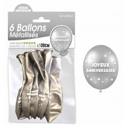 Ballons de Baudruche Métalliques Joyeux Aniversaire Argent 6 Pièces