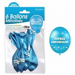 Ballons de Baudruche Métalliques Joyeux Aniversaire Bleu 6 Pièces