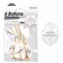 Ballons de Baudruche Métalliques Joyeux Aniversaire Blanc 6 Pièces