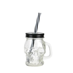 Mason Jar Tête De Mort 15cl Avec Couvercle et Paille