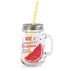 Mason Jar Verre Fruité 44cl Avec Couvercle et Paille