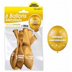 Ballons de Baudruche Métalliques Joyeux Aniversaire Or 6 Pièces