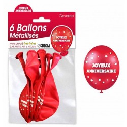 Ballons de Baudruche Métalliques Joyeux Aniversaire Rouge 6 Pièces