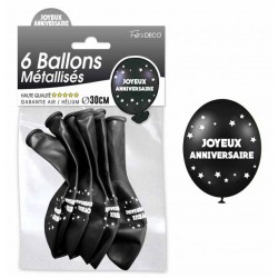 Ballons de Baudruche Métalliques Joyeux Aniversaire Noir 6 Pièces