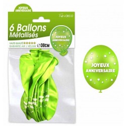 Ballons de Baudruche Métalliques Joyeux Aniversaire Vert 6 Pièces