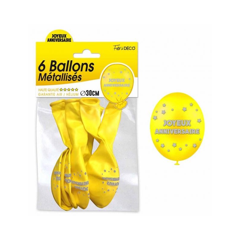 Ballons de Baudruche Métalliques Joyeux Aniversaire Jaune 6 Pièces