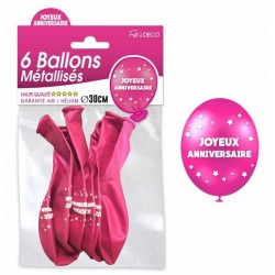 Ballons de Baudruche Métalliques Joyeux Aniversaire Rose Fuchsia 6 Pièces