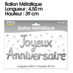 Guirlande Ballon Métallique Joyeux Anniversaire Argent