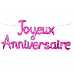 Guirlande Ballon Métallique Joyeux Anniversaire Rose Fuschia