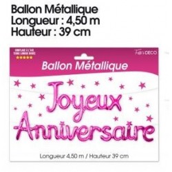 Guirlande Ballon Métallique Joyeux Anniversaire Rose Fuschia