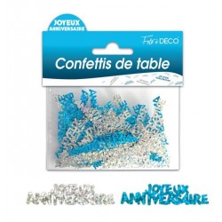 Confettis de Table Joyeux Anniversaire Bleu / Argent