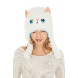 Bonnet Fourrure Chat Blanc