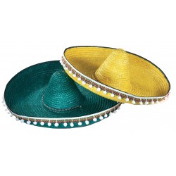 Chapeau Sombrero Mexicain en Paille 55cm avec Pompons