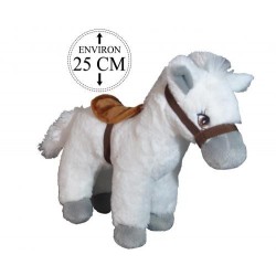 Peluche Cheval Blanc Debout avec Selle