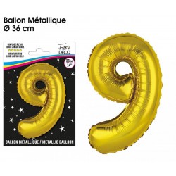 Ballon Chiffre Métallique Or 9