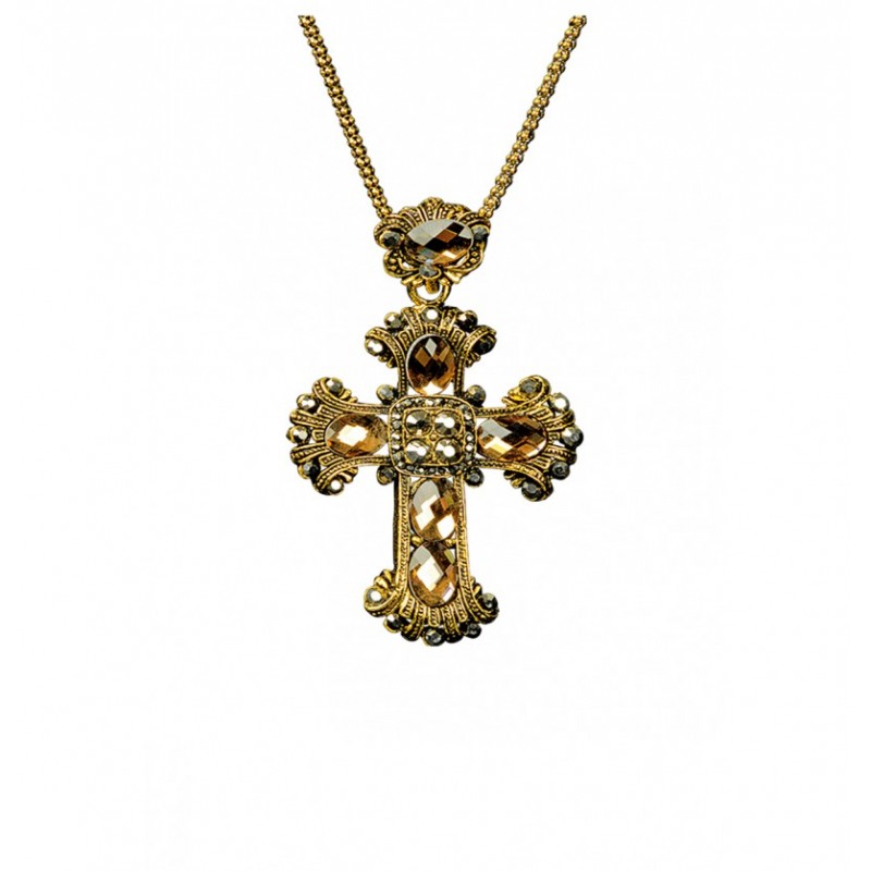 Collier Croix Gothique Rose et Or