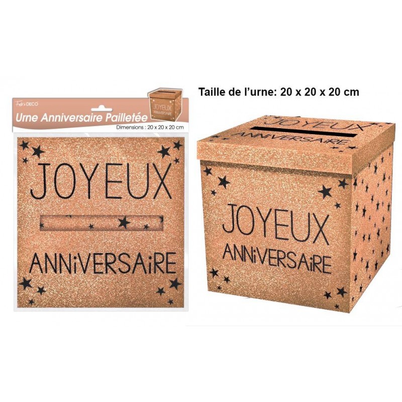 Urne Paillettes Cuivree Joyeux Anniversaire Coti Jouets Specialiste A Dijon En Articles De Fetes Pour Anniversaire