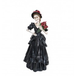 Statuette Squelette Mariée Robe Noire en Résine