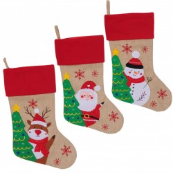 Chaussette de Noël Décorée en Lin