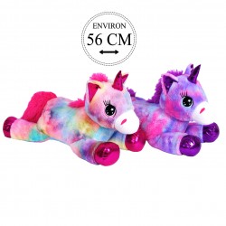 Peluche Licorne Couchée Arc-en-Ciel 56cm