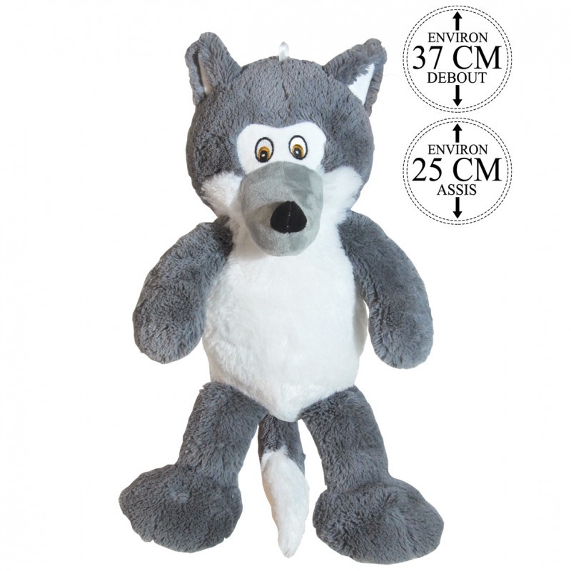 Peluche Loup Assis 25cm-Coti Jouets, grossiste en jouets et