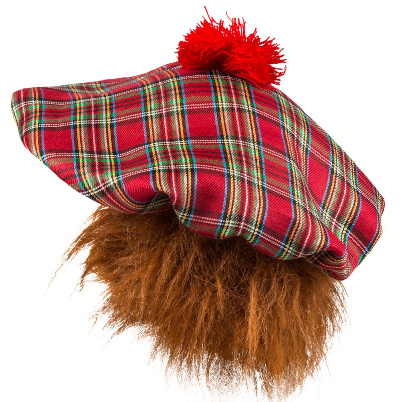 Béret Ecossais Tartan Rouge Avec Cheveux