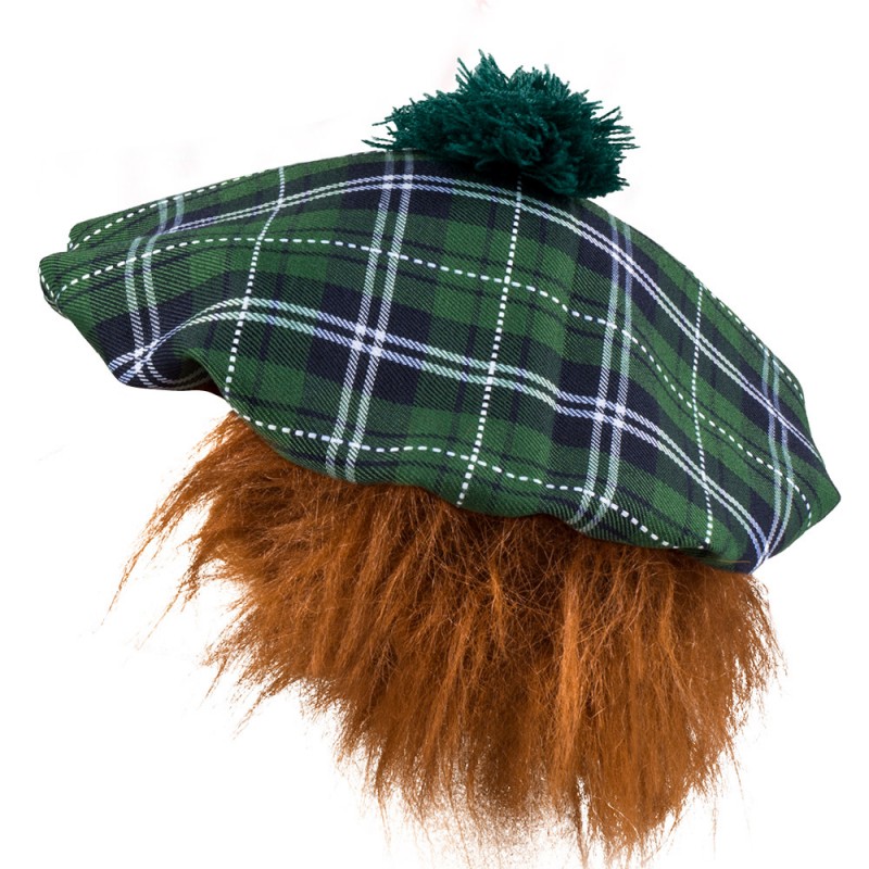 Béret Ecossais Tartan Vert Avec Cheveux