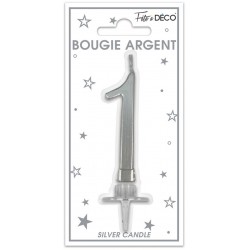 Bougie Anniversaire Chiffre 1 Argent Métallique