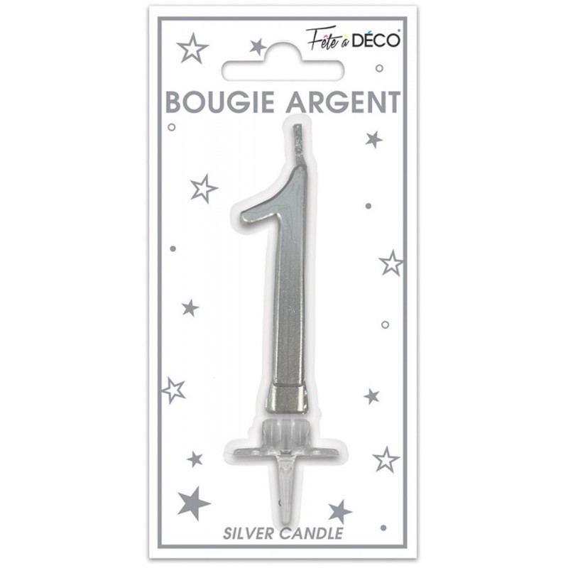 Bougie Anniversaire Chiffre 1 Argent Métallique