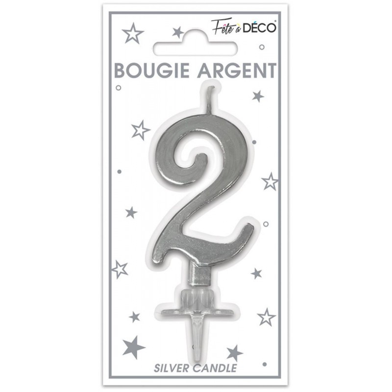 Bougie Anniversaire Chiffre 2 Argent Métallique - Coti Jouets