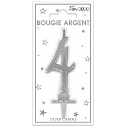 Bougie Anniversaire Chiffre 4 Argent Métallique