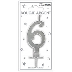 Bougie Anniversaire Chiffre 6 Argent Métallique