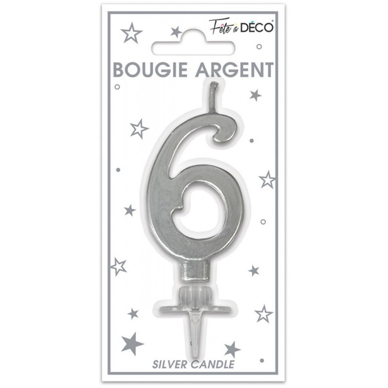 Bougie Anniversaire Chiffre 6 Argent Métallique - Coti Jouets, spécialiste  en articles de fêtes pour anniversaire