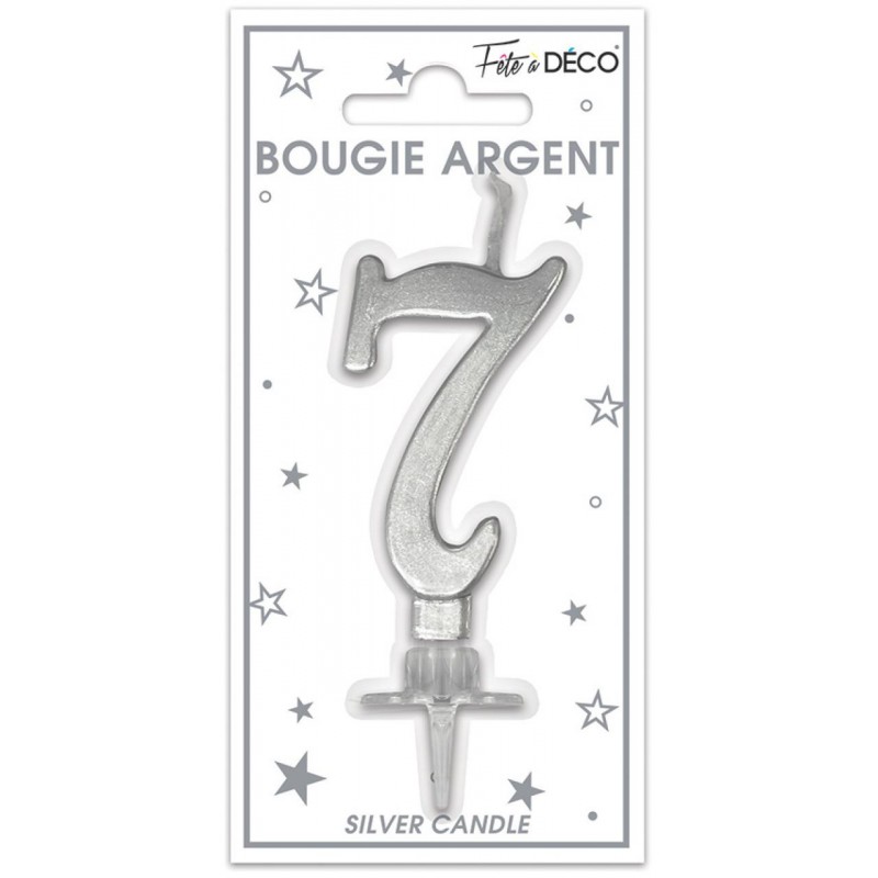 Bougie Anniversaire Chiffre 7 Argent Métallique