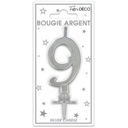 Bougie Anniversaire Chiffre 9 Argent Métallique