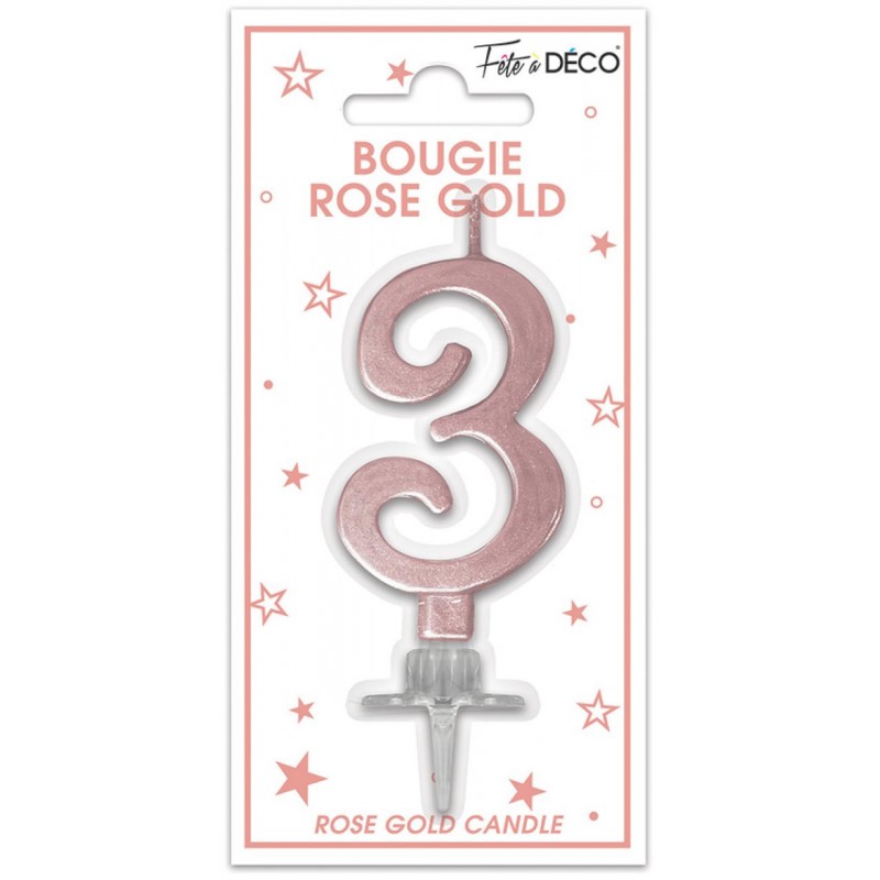 Bougie Anniversaire Chiffre 3 Rose Gold Métallique - Coti Jouets,  spécialiste en articles de fêtes pour anniversaire