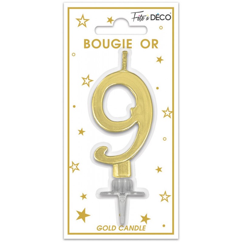 Bougie Anniversaire Chiffre 9 Or Métallique