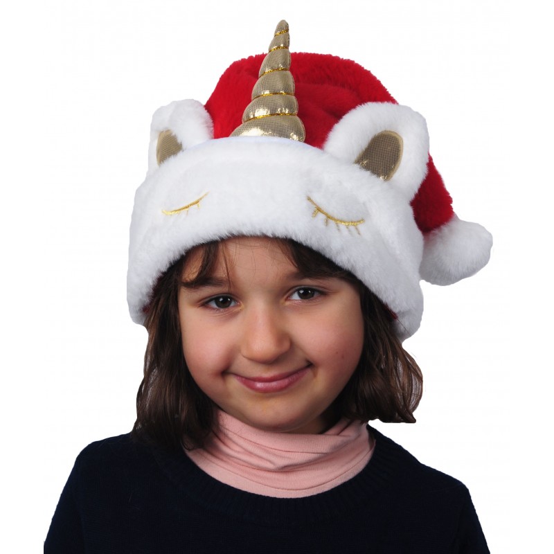Bonnet de Noël Enfant Licorne en Peluche Epaisse