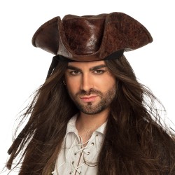 Chapeau Tricorne de Pirate Aspect Cuir Souple