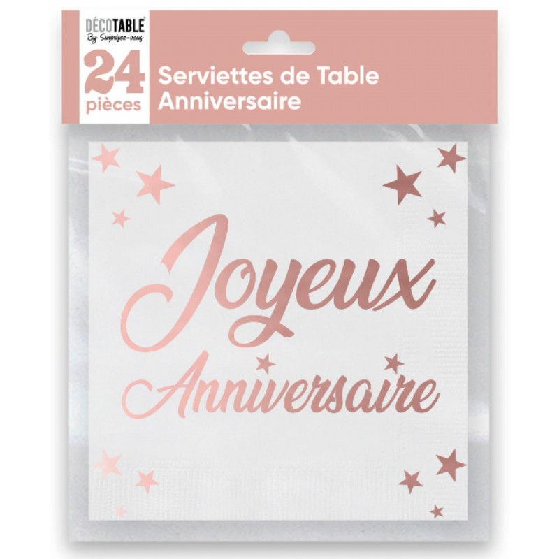 Serviette en Papier Joyeux Anniversaire Rose Gold