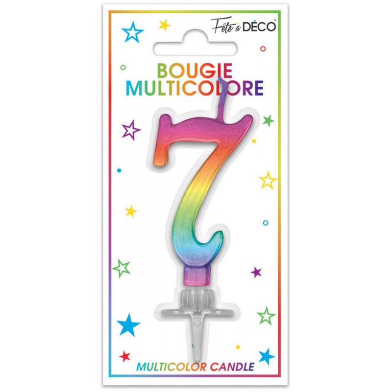 Bougie Anniversaire Chiffre 7 Métallique Multicolore