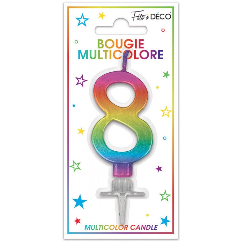 Bougie Anniversaire Chiffre 8 Métallique Multicolore