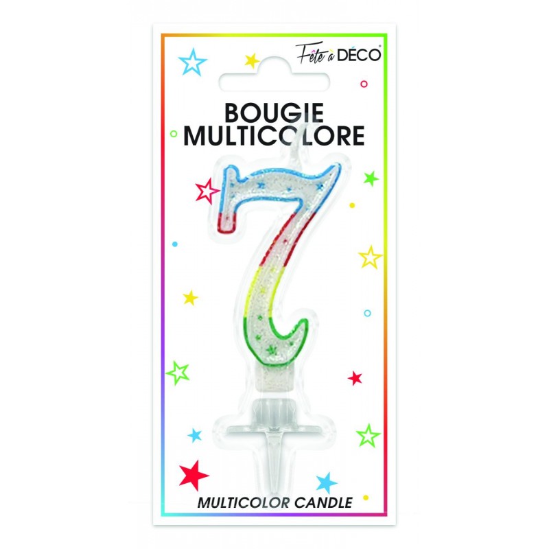 Bougie Chiffre Multicolore 7 Ans - Bougie 7 Ans - Bougie Chiffre 7 - Bougie  7 Ans 