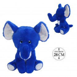 Peluche Eléphant Bleu Assis 28cm