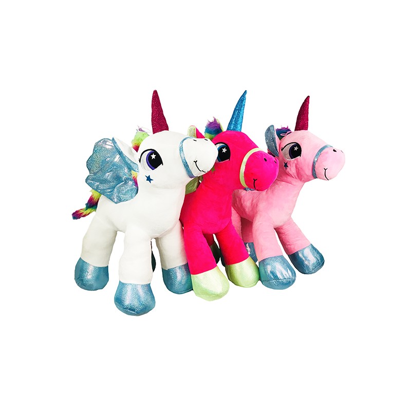 Peluche Géante Licorne Couchée Avec Ailes Brillantes 60cm