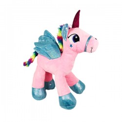 Peluche Géante Licorne Couchée Avec Ailes Brillantes 60cm