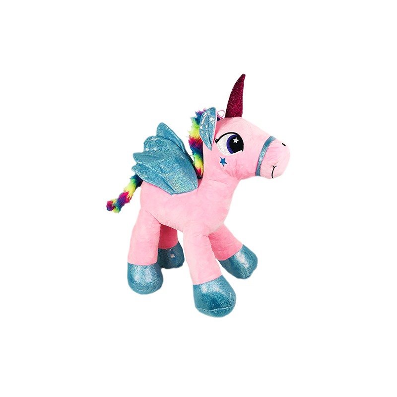 Peluche Géante Licorne Couchée Avec Ailes Brillantes 60cm